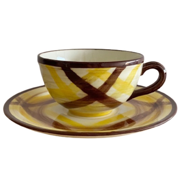Vernonware Organdie, Kitsch, cup and saucer, yellow/brown plaid (cup/saucer set) - Picture 2 of 5